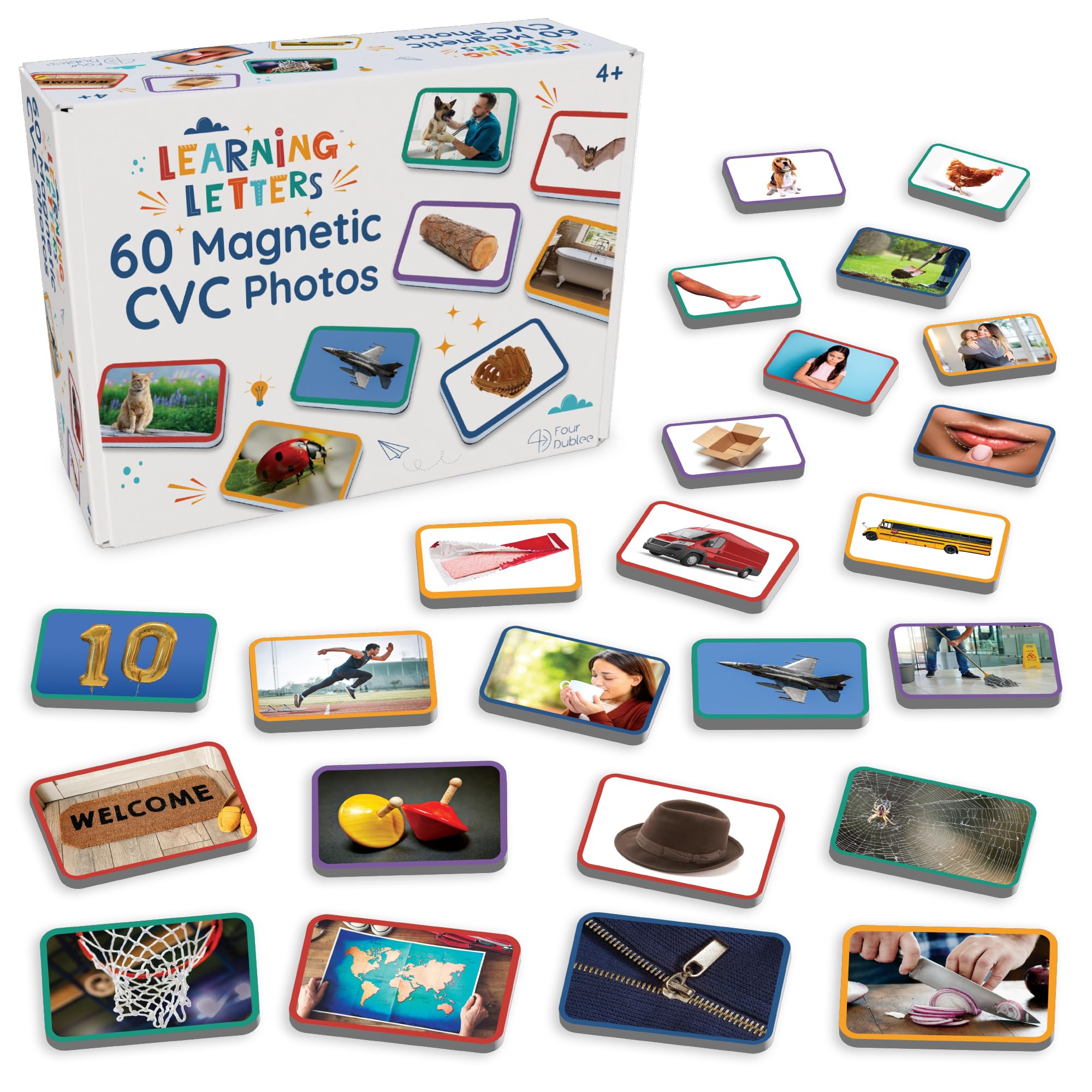 60 Magnetic CVC Photo Objects by Learning Letters. Real-Life Images That depict Words That Follow CVC Patterns. Color-Coded by Short Vowel Sound. Manipulatives for Phonics and Vocabulary Development.