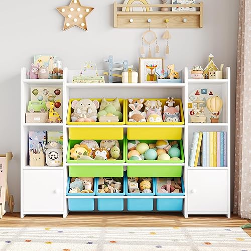 Miniatura 3 de FOTOSOK Organizador grande de almacenamiento de juguetes de 55 pulgadas con 8 cubos de juguetes, organizadores de juguetes y almacenamiento con