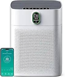 Purificador de ar MORENTO para ambientes domésticos grandes de até 100 m², compatível com Wi-Fi e Alexa, tela de qualidade do ar PM2.5, modo automático, filtro HEPA remove poeira, pólen, fumaça, 1