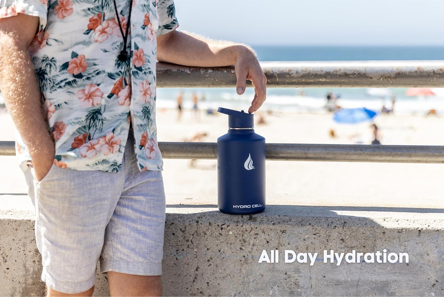 HYDRO CELL Stainless Steel Insulated Water Bottle with Straw - For Cold & Hot Drinks - Metal Vacuum Flask with Screw Cap and Modern Leakproof Sport Thermos for Adults (Navy 64oz) - Image 5