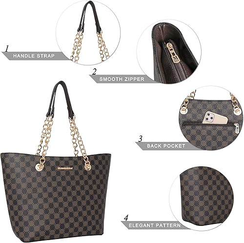 Vista 7 de Montana West Bolso de mano para mujer con asa superior con cadena Gris/Negro,M Café,M Deep Rose Rojo,verde, (M Green),Beige,Monograma