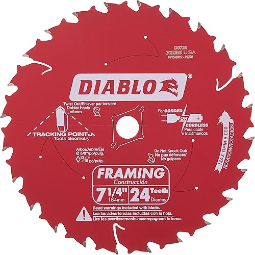 Diablo D0724A 7-1/4in 24T ATB Framing Saw Blade 5/8in & Diamond Knockout Arbor
