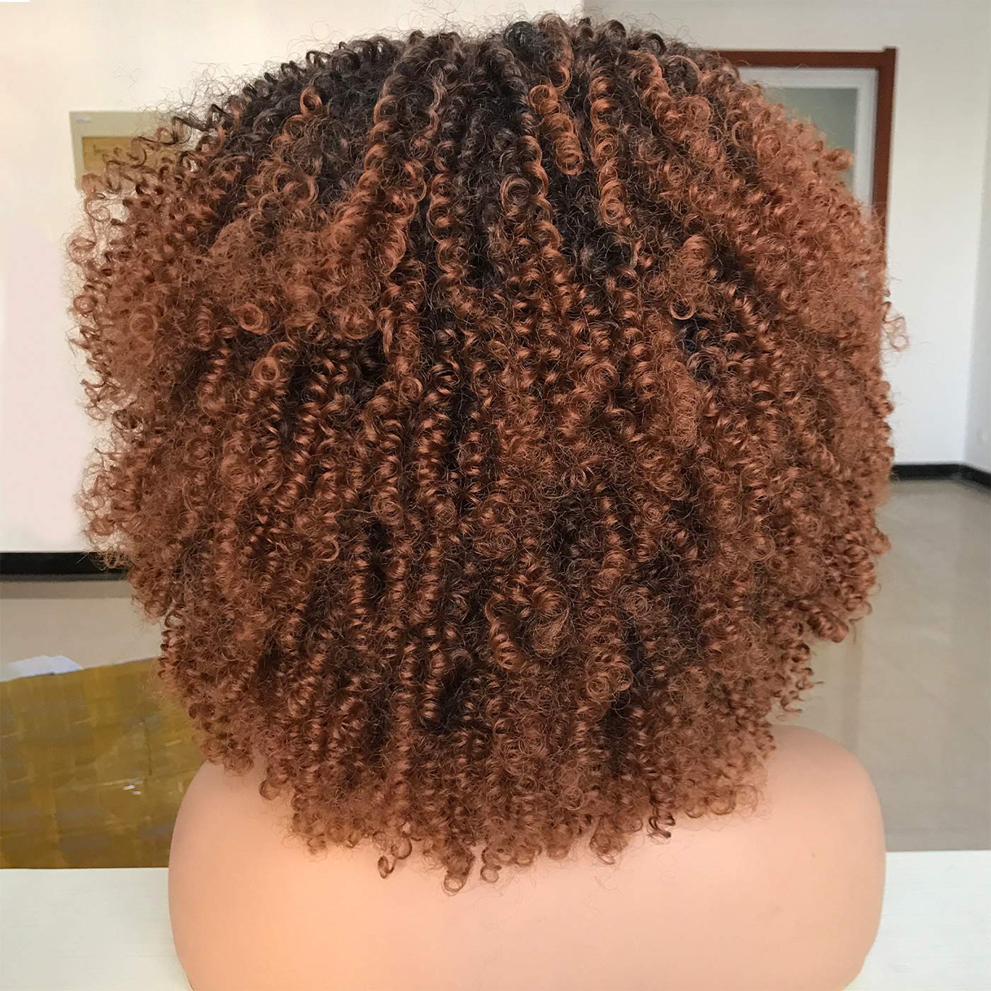 Curly Afro Wigs for Black Women Short Kinky Curly Wigs with Bangs 14inch Blonde Afro Hair Synthetic Fibre Wigs