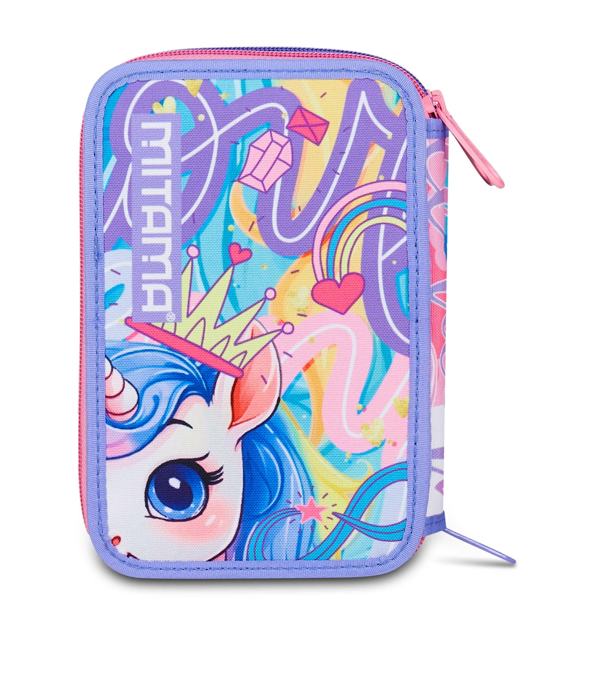MITAMA Estuche Escolar con 3 Compartimentos, Triple Rainbow Dream, Contenido 47 Piezas, Completo de lápices, rotuladores, portalápices Escuela Primaria niña, Violeta, Moderno