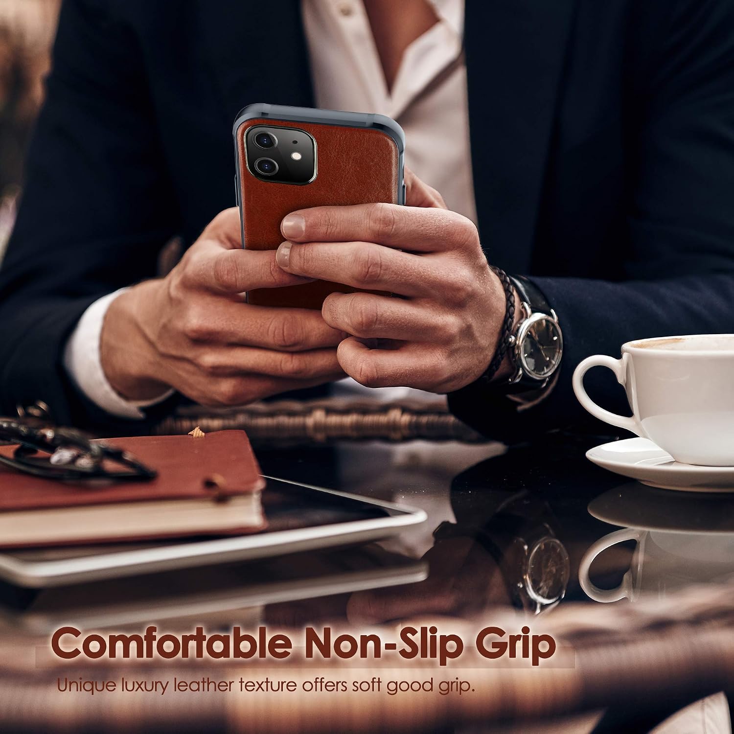 LOHASIC Designed for iPhone 12 Mini Case, Premium Leather Slim Fit Classic Soft Grip Back Cover Full Body Protective Shockproof Cases Compatible with iPhone 12 Mini 5.4 inch 5G 2020 - Brown