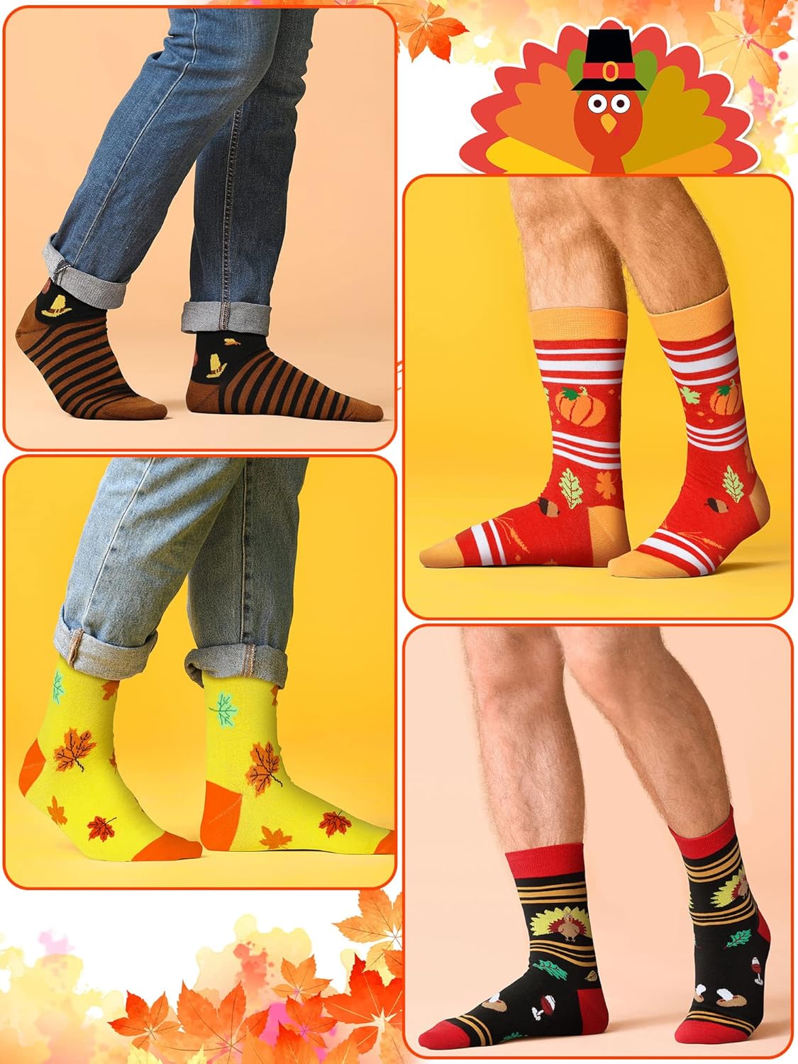 Zhanmai 12 Pairs Thanksgiving Fall Autumn Socks Bulk Harvest Fuzzy Holiday Novelty Socks Unisex Turkey Pumpkin Thanksgiving Harvest Themed Funny Stocking Gifts for Women Adult Girls Men - Image 4