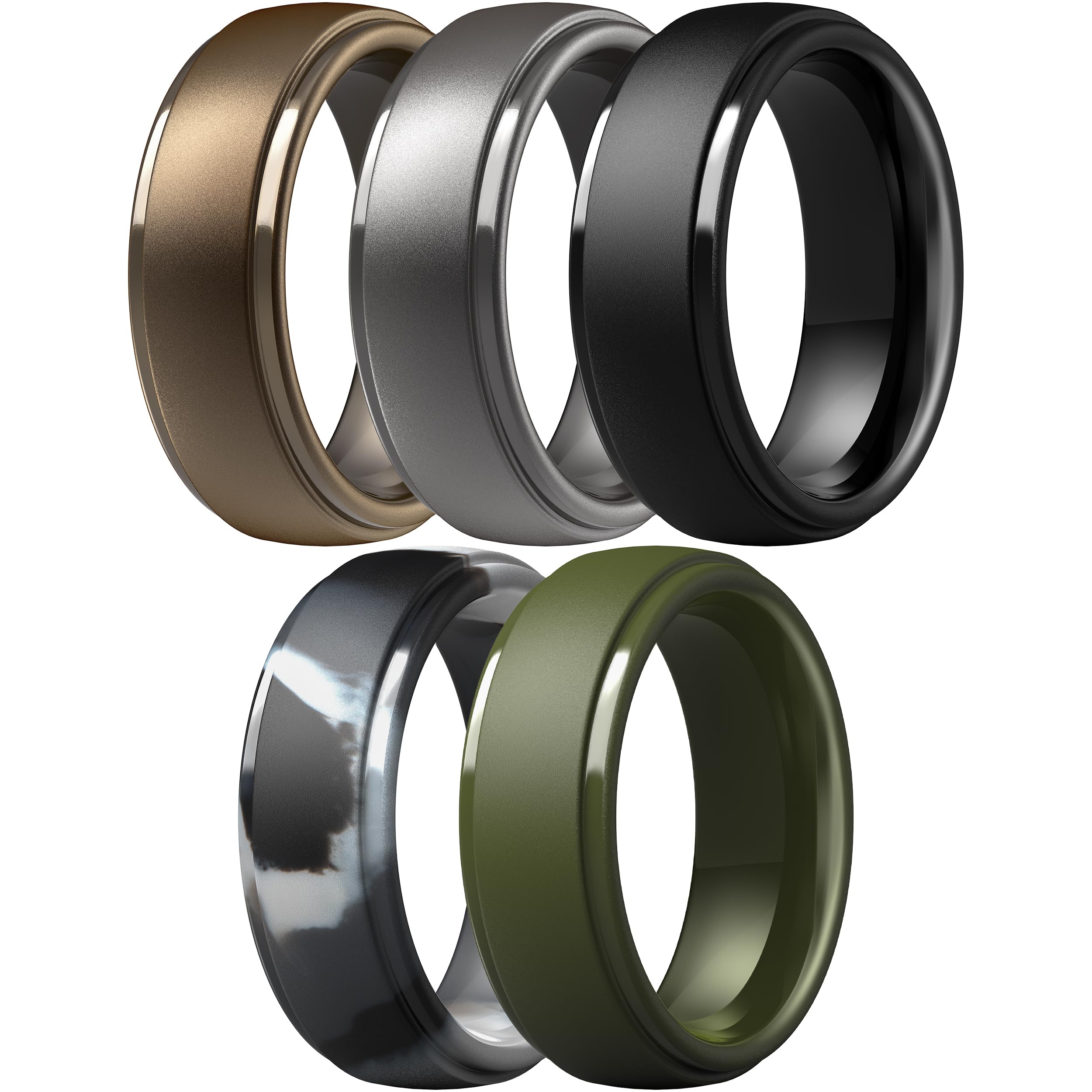 ThunderFit Silicone Rings for Men, Step Edge Rubber Wedding Bands 10mm Wide