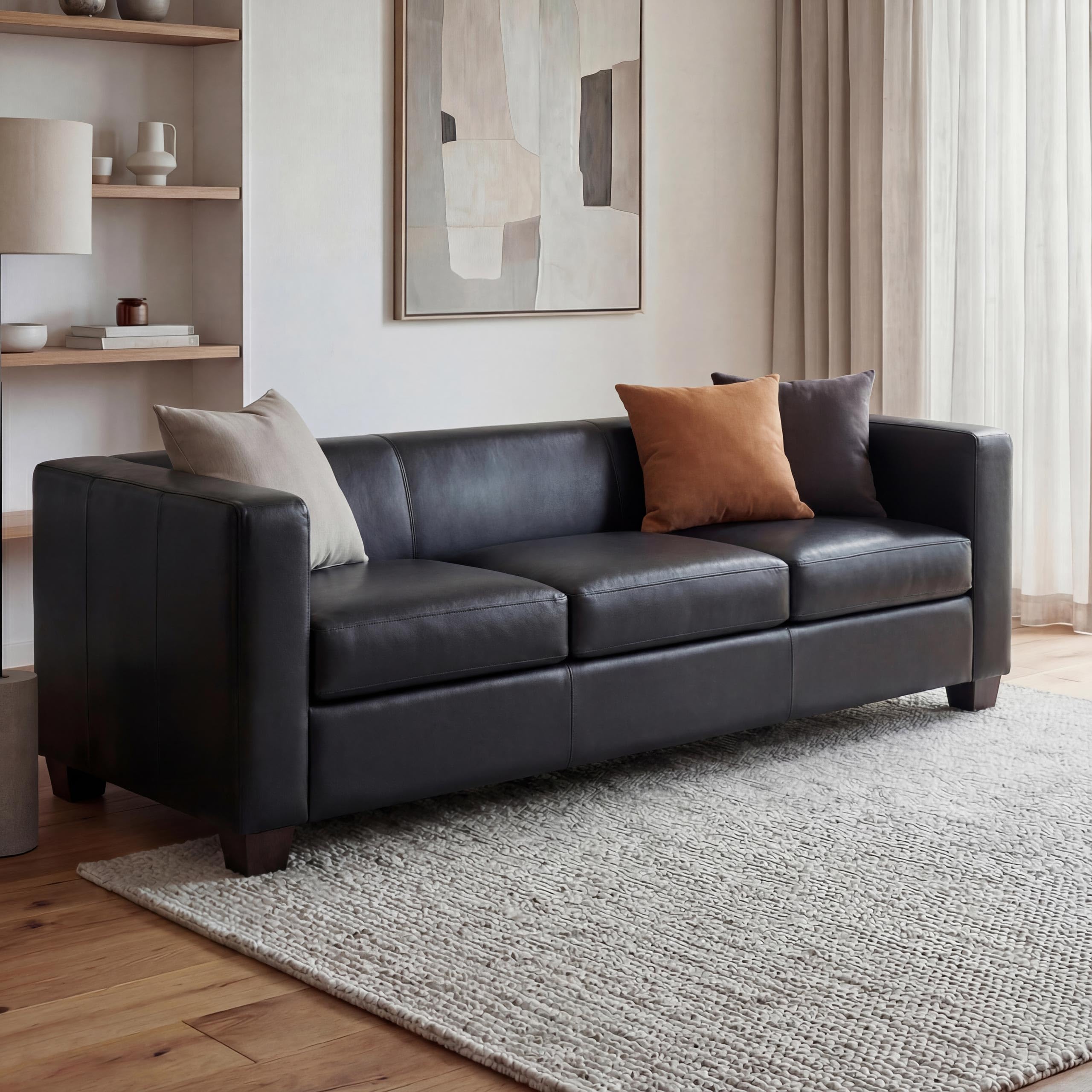 Mendler Sofa 3-osobowa Lille-AM - skóra, czarna