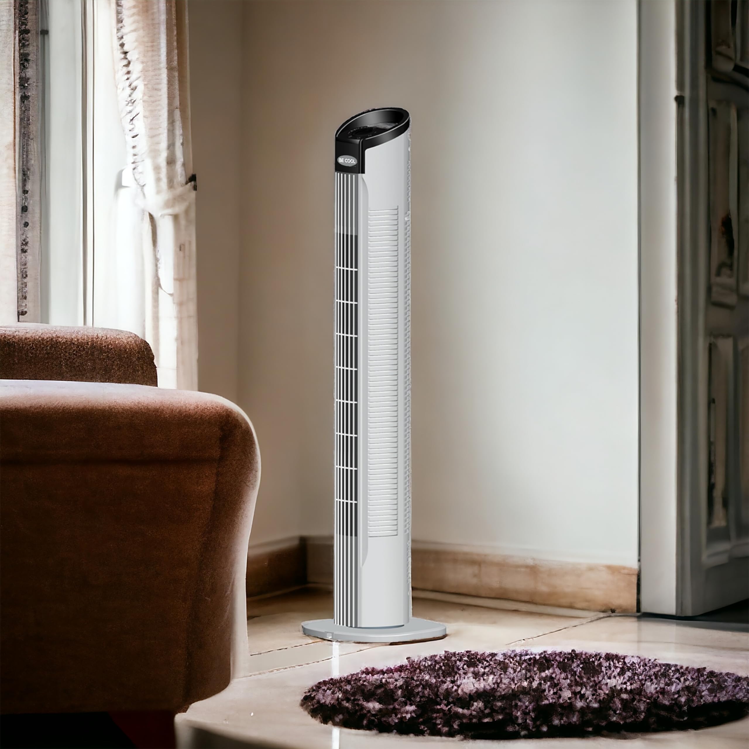 Be Cool Wentylator kolumnowy – efektywny wentylator do wnętrz, 3 poziomy prędkości, smukła konstrukcja, cicha praca – 78 cm, biały