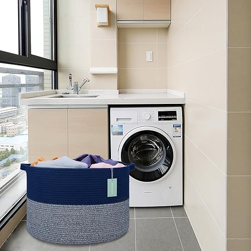 Miniatura 7 de Cesta de manta extra grande de 87 litros, cesta de lavandería, canasta de cuarto de bebé, canasta de lavandería, canasta de cuerda de algodón,