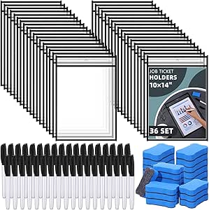 50PCS Job Ticket Holders Dry Erase Pockets 10x14Inch,Black,Reusable Plastic Sleeves For Paper - View #5