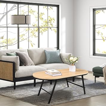 Foldable Coffee Table Natural Wood Oval Coffee Tables No Assembly Portable Floor Table Desk for Sitting on the Floor Low Coffee Tables for Small Spaces Living Room Outdoor Use