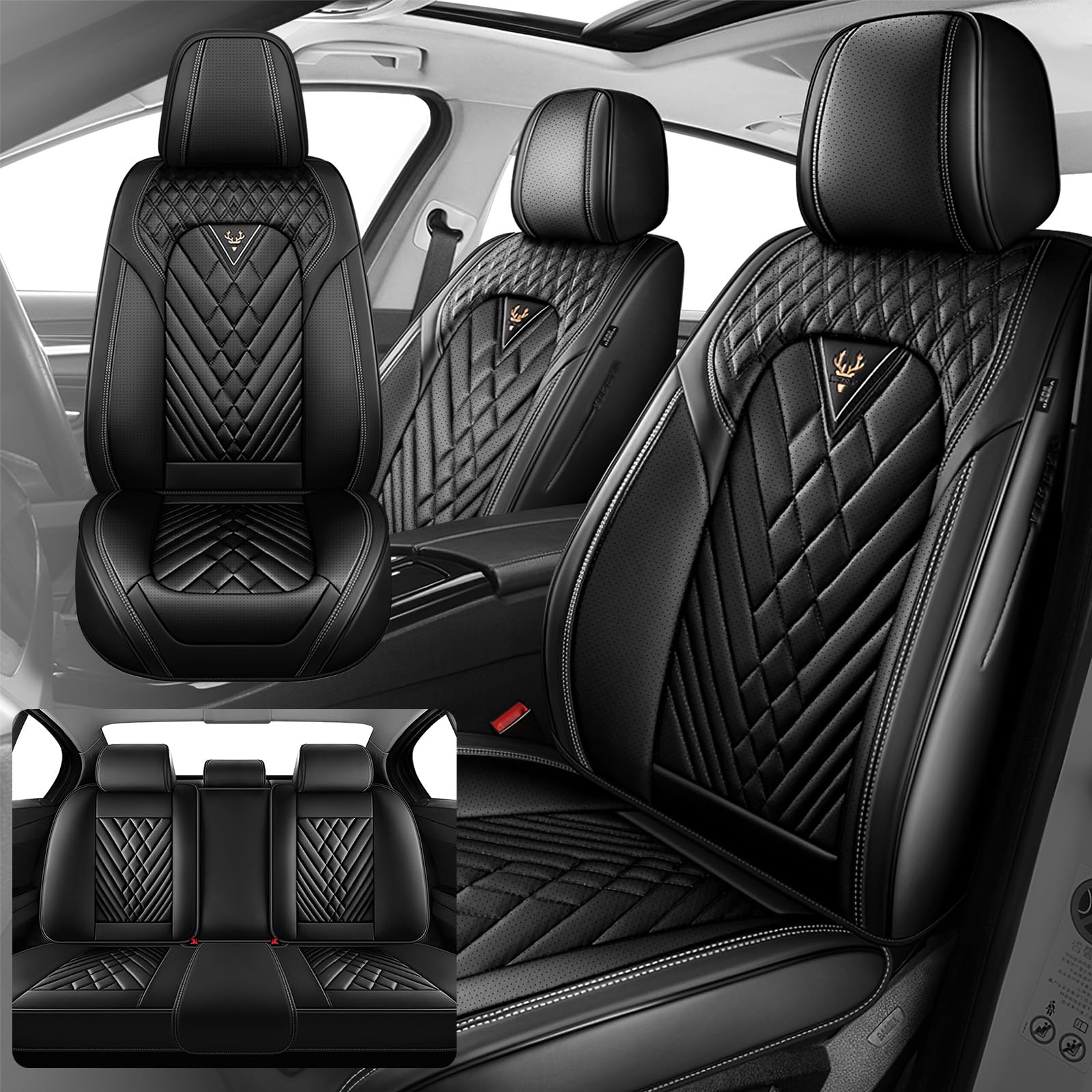 Leather Seat Covers Fit for 2009-2025 F150 Seats, 2011-2025 F250 F350 F450 Seats, Full Coverage Pickup Truck Seat Cover (Front Only, Pure Black)