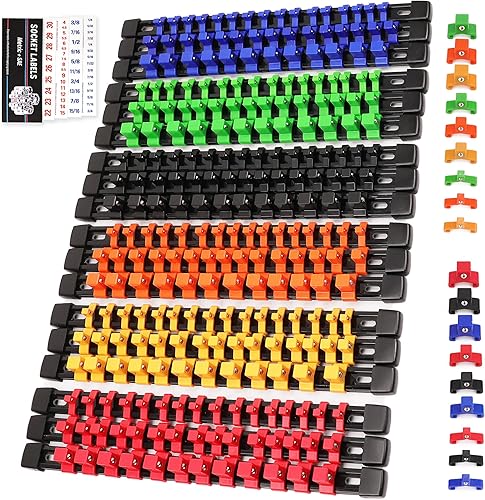 Miniatura 10 de Organizador de llaves magnéticas de 2 piezas, soporte de llave de plástico portátil métrico y SAE, 24 ranuras en total, mango de transporte plegable