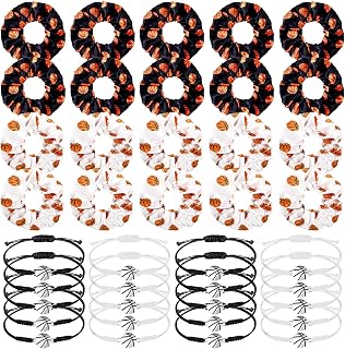 40 Pcs Basketball Accessories Set - 20 Adjustable Bracelets and 20 Elastic Hair Scrunchies - Sport Gifts for Girls, Teens, Players, Party