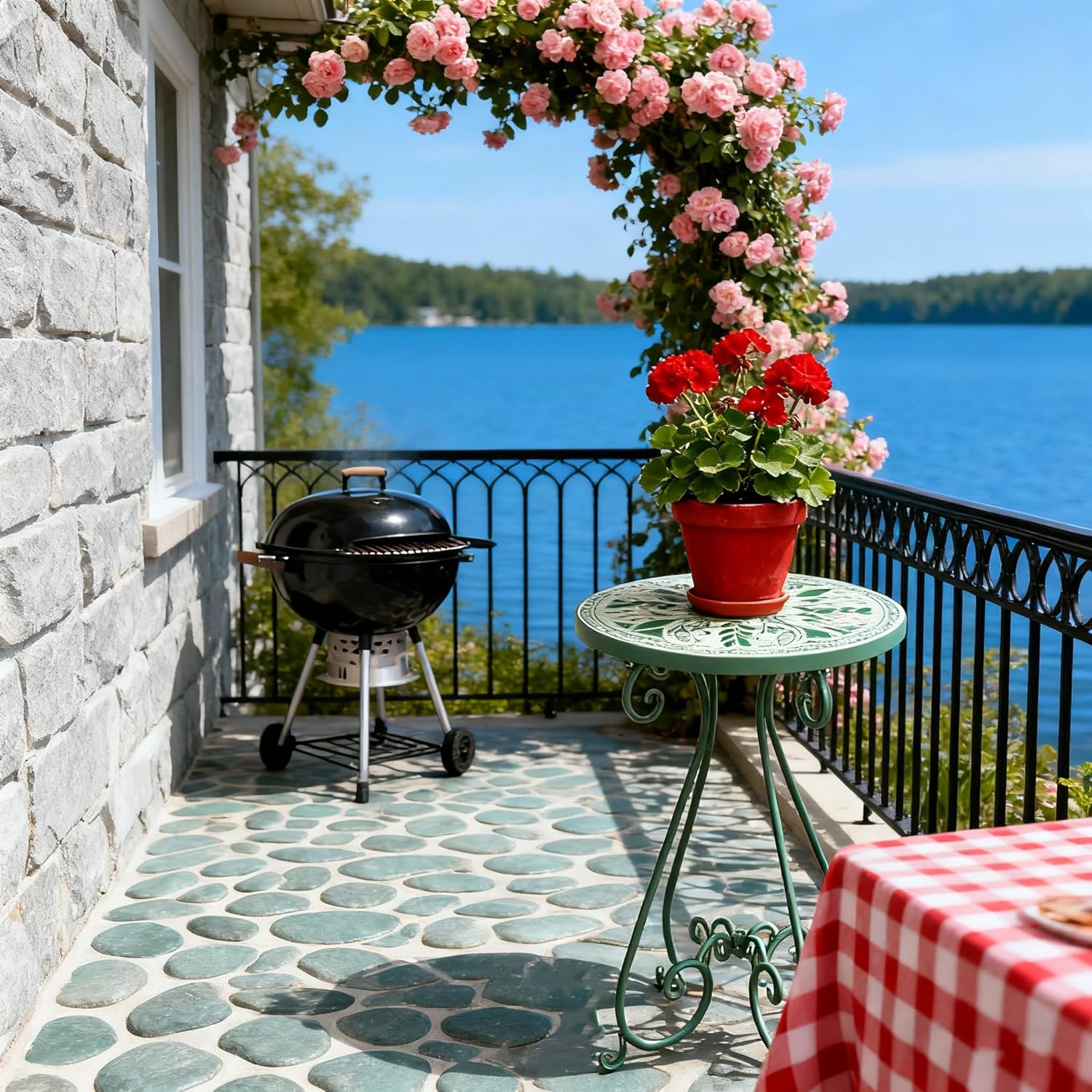 Outdoor Side Table & Mosaic Plant Stand, 14" Ceramic Tile Top Round End Table Accent Table, Indoor Outdoor Coffee Tea Table for Yard Porch Garden Patio Living Room Bedroom