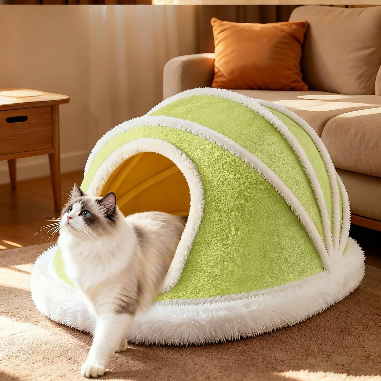 Cat Beds for Indoor Cats, Cat Tent Cat Cave Cat House with Removable Washable Cover, 21.7" Length 15.7" Wide - Light Green