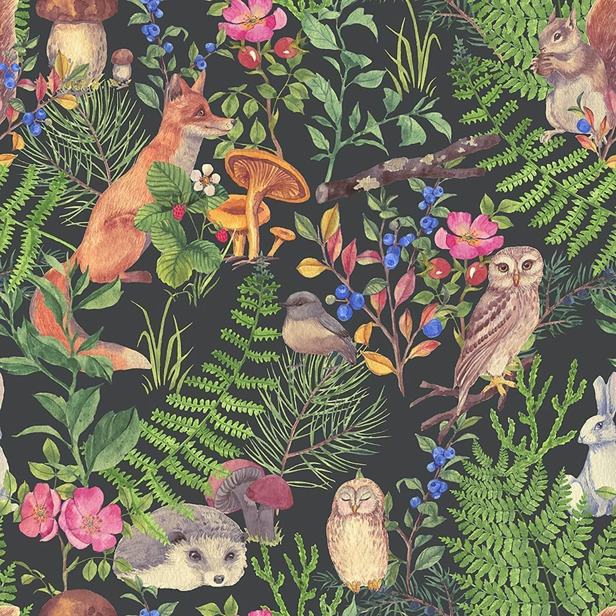 Blooming Wall Animals in Green Forest Peel and Stick Wallpaper Removable Self Adhesive Wall Mural Wall Decor