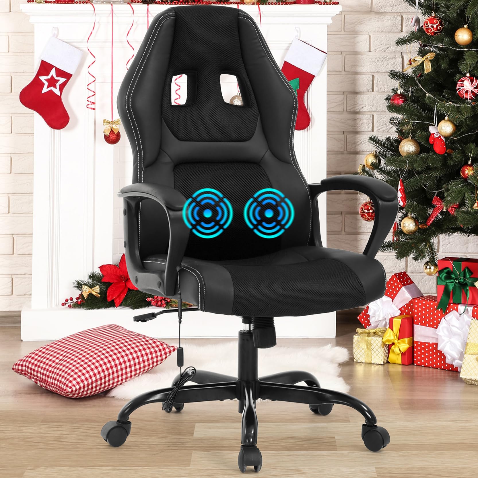 BLKMTY PC Gaming Chair Massage Ergonomic Desk Chair Adjustable PU Leather Racing Chairs with Lumbar Support Armrest High Back Swivel Computer Chairs