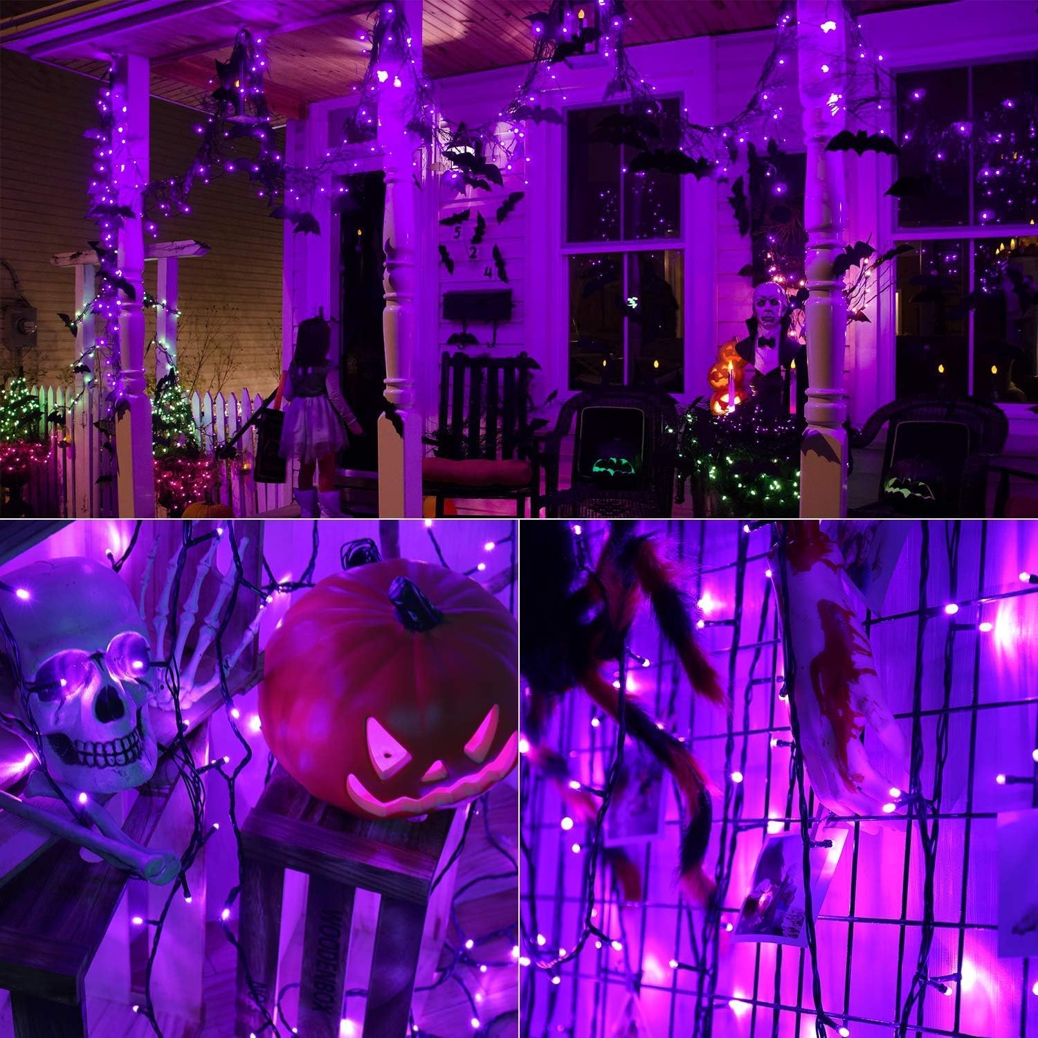 BrizLabs Purple Halloween String Lights Connectable Plugin 78.74 ft 240 LED | 8 Modes Fairy Light with Timer; Memory Function; Indoor Outdoor Waterproof Green Wire for Christmas Tree Room Garden Decor