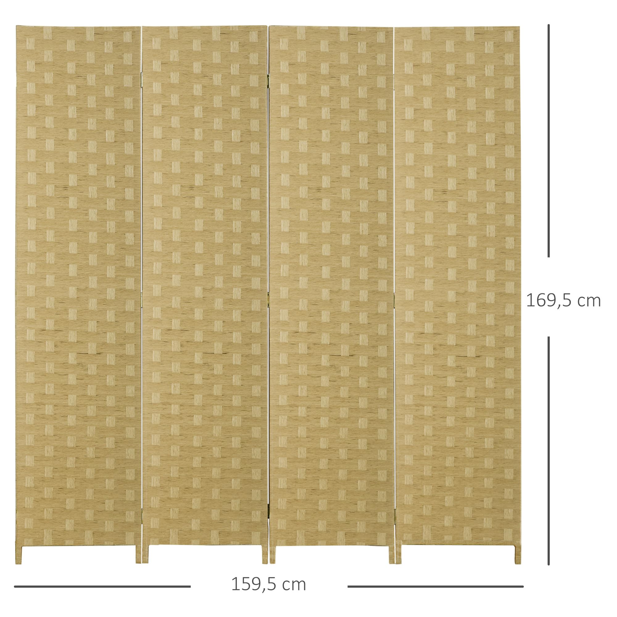 HOMCOM Biombo Separador de 4 Paneles 159,5x169,5 cm Divisor de Habitación Plegable de Cuerda de Papel Decoración Partición para Dormitorio Salón Marrón