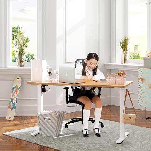 Vista 2 de Meilocar - Escritorio eléctrico de pie ajustable en altura, escritorio para computadora con controlador de memoria, estación de trabajo de oficina
