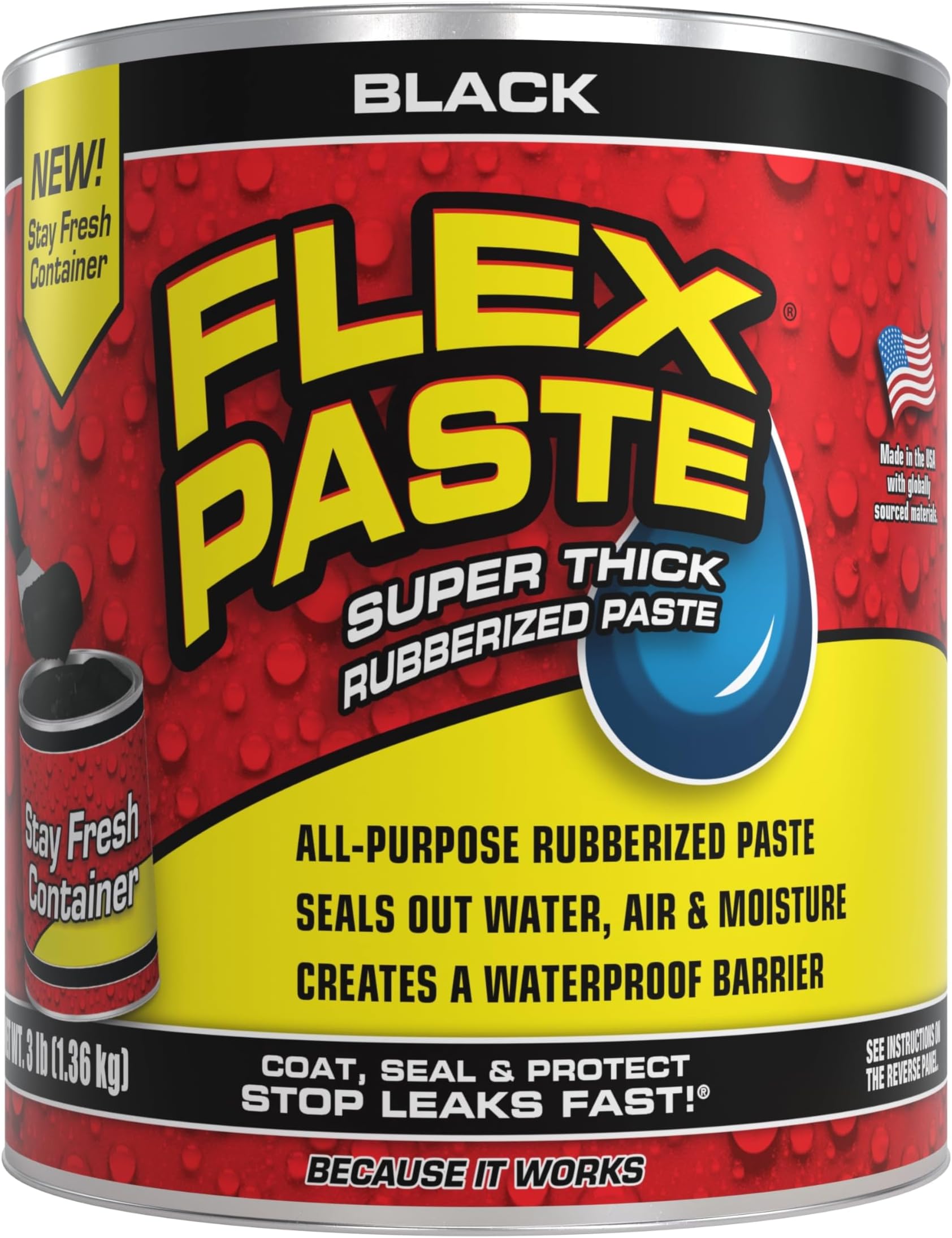 Waterproof Paintable Putty, Spackle Sealant, Fill Gaps Cracks Holes - Block Out Water and Air - UV Resistant - Walls, Drywall, EPDM, Concrete, Roof, RV Repairs, Black, Quart
