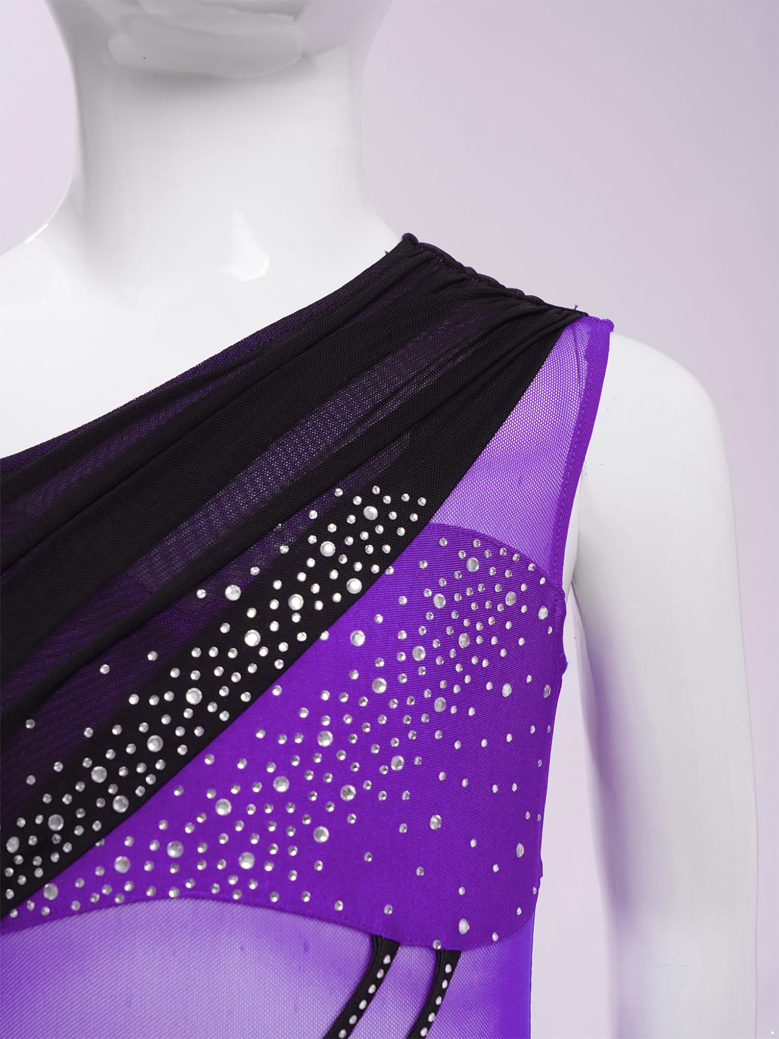Enfant Fille Robe Danse Lyrique Contemporaine Justaucorps Gymnastique Asymétrique Leotard Gym