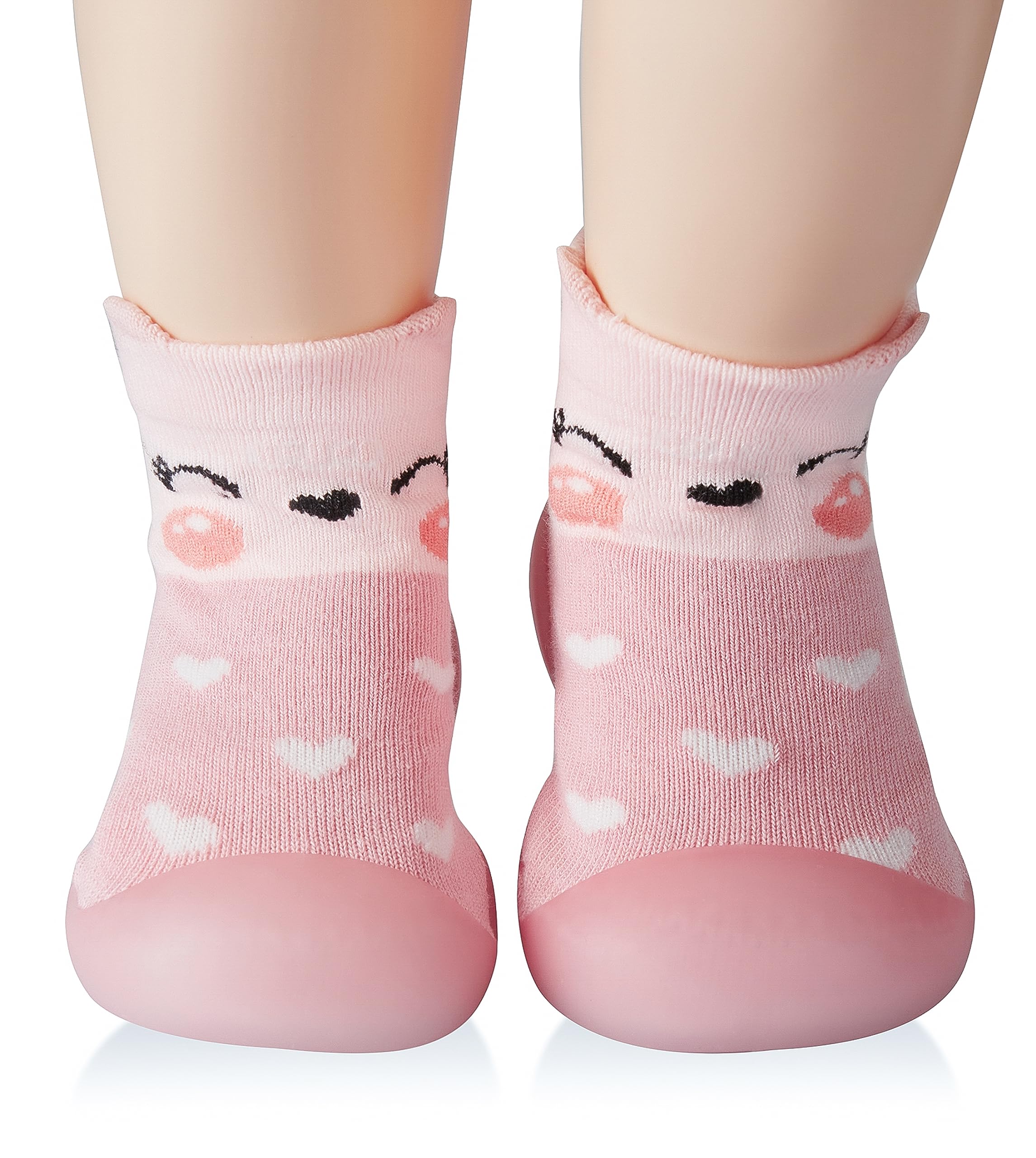 SEBELLST Baby Girl Sock Shoes Rubber Sole Non Slip Indoor Slipper Infant Girls First Walking Floor Shoes Soft Sole Non-Skid Slipper Breathable Lightweight Cotton Mesh Baby Shoes (Pink-3,9-12 Monthes)