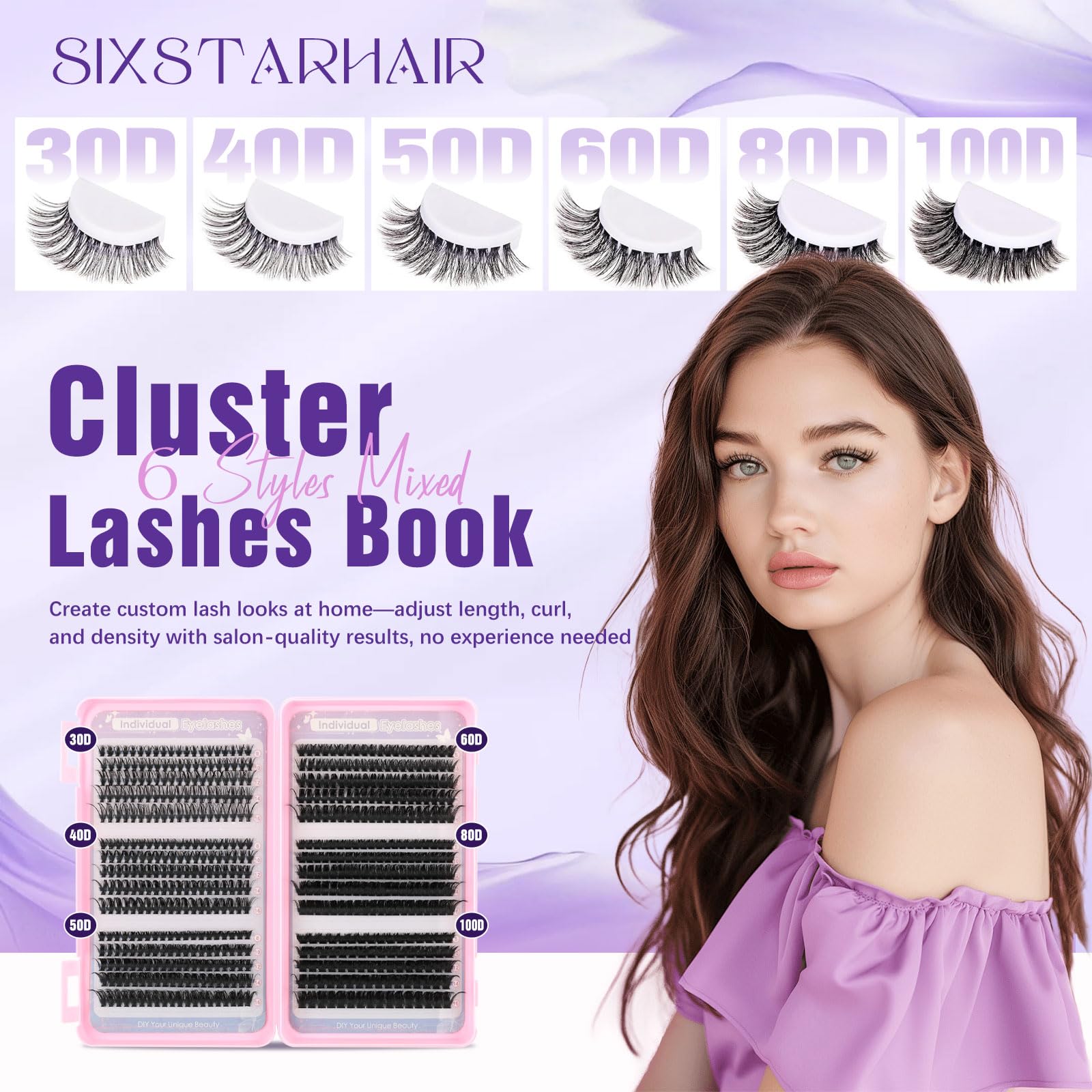 Sixstarhair Cluster Lashes Kit 580Pcs Individual Eyelashes with Bond and Remover D Curl Cluster Lashes Book 8-16mm Wispy Lash Clusters Natural Look DIY Eyelash Extension Kit (30D+40D+50D+60D+80D+100D) - Image 4