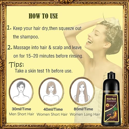 Miniatura 6 de Champú de tinte para el cabello castaño oscuro a base de hierbas, 16.9 fl oz para cabello canas, champú instantáneo de color marrón oscuro 3 en 1