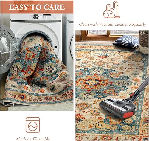 Miniatura 6 de CHICHIC Alfombra de área lavable de 8 x 10 pies, alfombra grande para dormitorio, alfombra de área de estilo bohemio, alfombra de acento oriental,