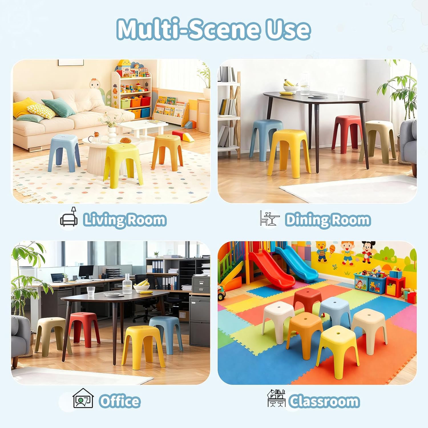 wanan 6 Pack School Plastic Stackable Stools, 18.1 Inch Height Colorful Nesting Stools, Portable Backless Stool for Classroom Students, Flexible Seating Chairs for School Home Office