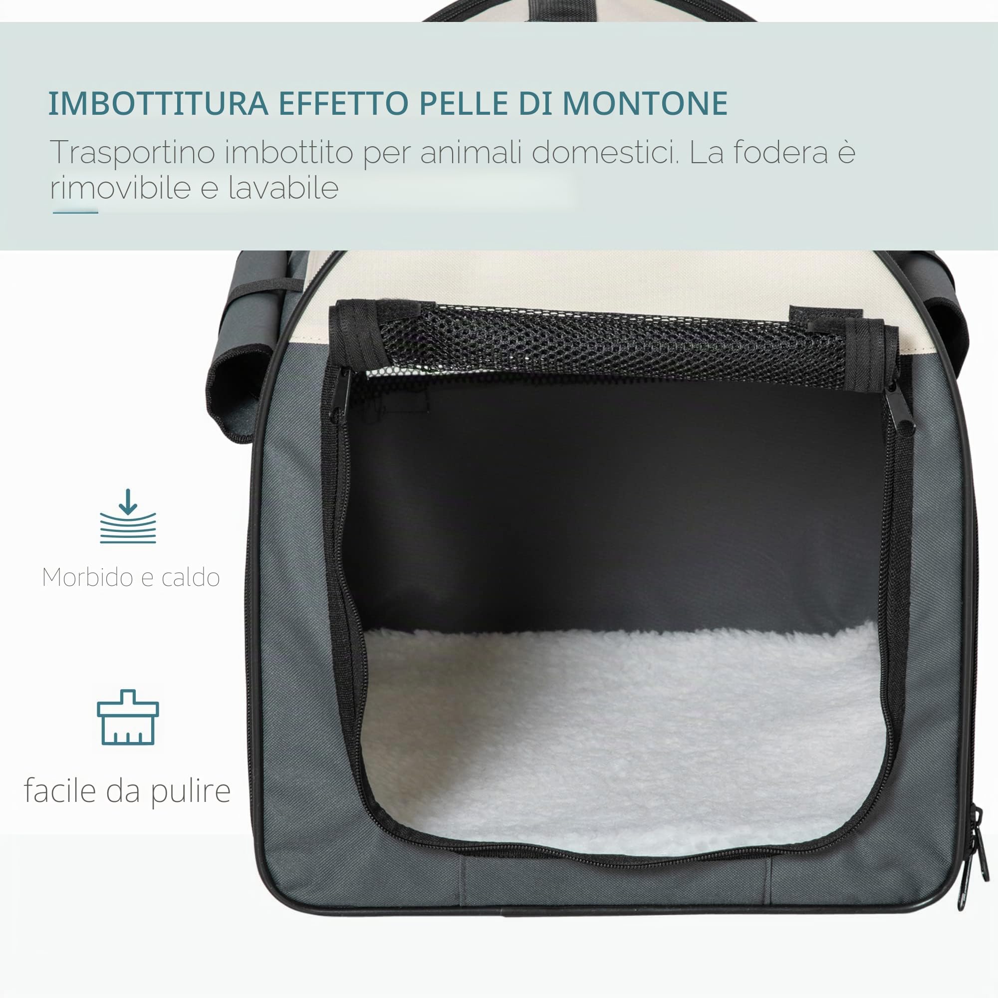 PawHut Trasportino per Animali Domestici Pieghevole in Oxford con Cuscino Rimovibile Lavabile e Borsa per Trasporto, Grigio Scuro