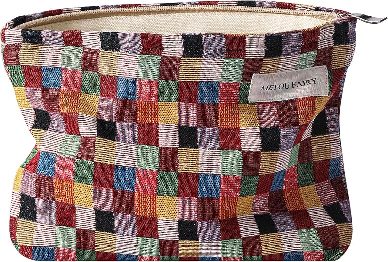 Necessaire de maquiagem xadrez RSRSLEII com forro de lona, 37 Colorful
