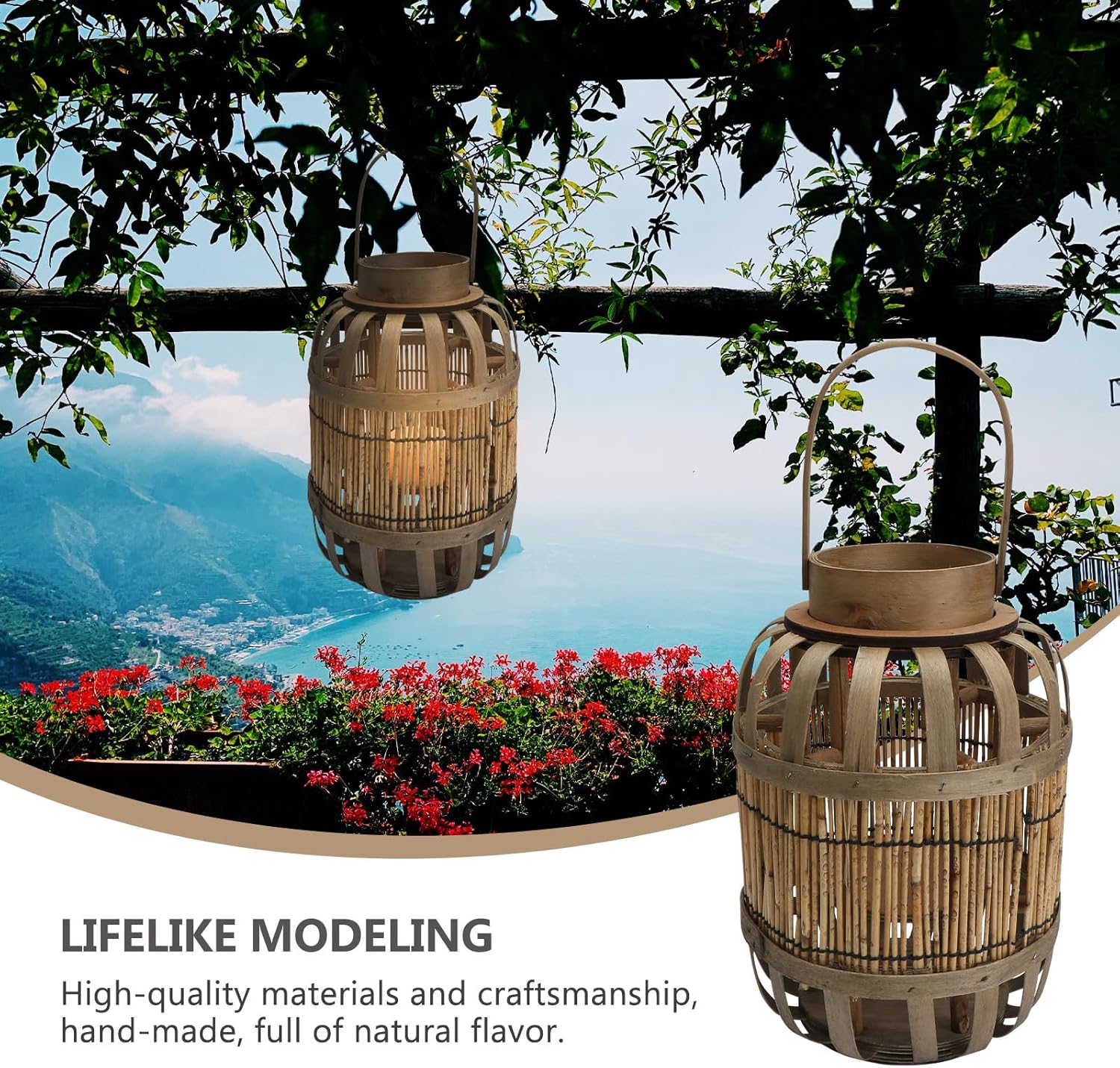 Retro Hand-Woven Small Straw Decorative Candle Lantern Wooden Candlestick for Indoor Home and Garden Adornment