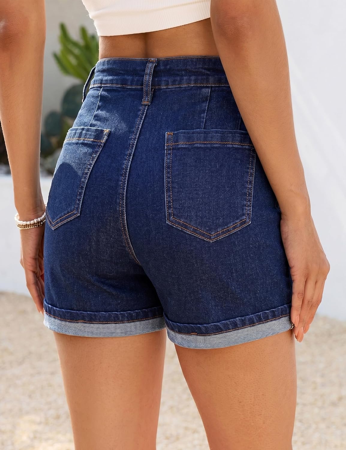 GRAPENT Jean Shorts for Women High Waisted Mid Thigh Cuffed Hem 5 Inch Inseam Stretchy Denim Shorts Summer Casual Jorts