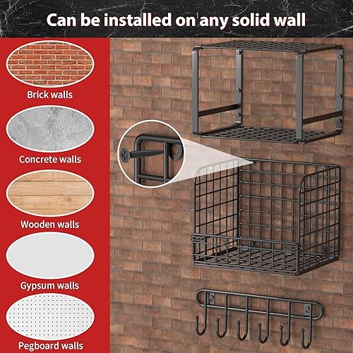 Miniatura 4 de TomCare Paquete de 2 estantes de garaje resistentes con cestas de alambre, estantes de lavandería, estantes montados en la pared, organizador de