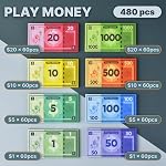 Jouer de l'argent approprié pour le jeu de société Monopoly – 480 en pièces 60 Chaque Bill Dénomination – Double faces Impression papier argent pour pretend Play Caissier - 480 pcs