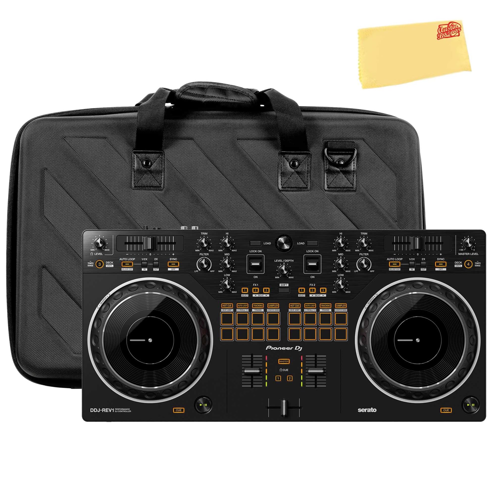 Pioneer DJ DDJ-REV1 Scratch-Style 2-Channel DJ Controller Bundle with DJ Case and Austin Bazaar Polishing Cloth