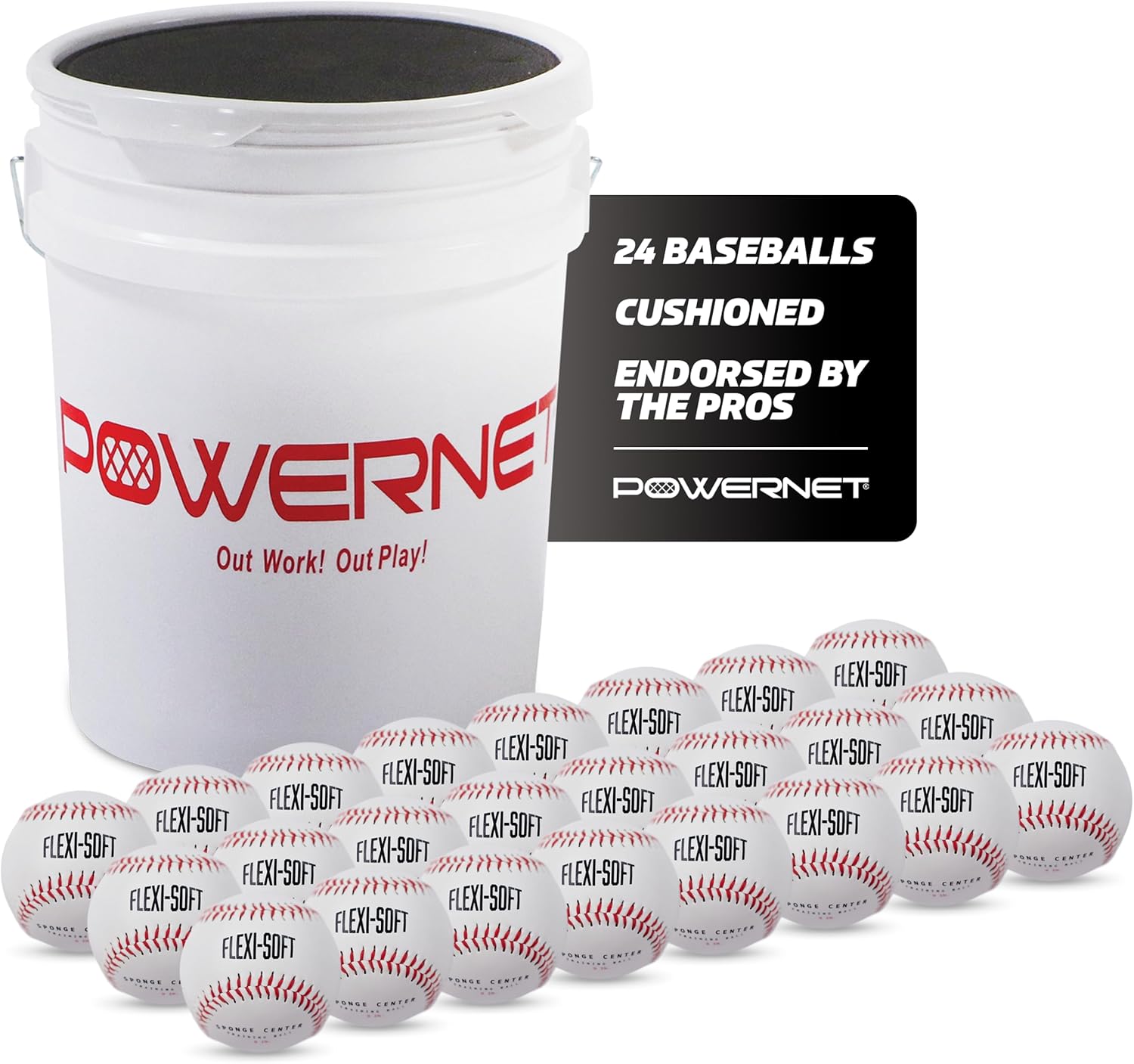PowerNet Flexi ソフト野球ボール 24個パック バケツバンドル付き | クッション付きコア安全 PowerNet Flexi  ソフト野球ボール 24個パック バケツバンドル付き | クッション付きコア安全ボール | 衝撃軽減 |
