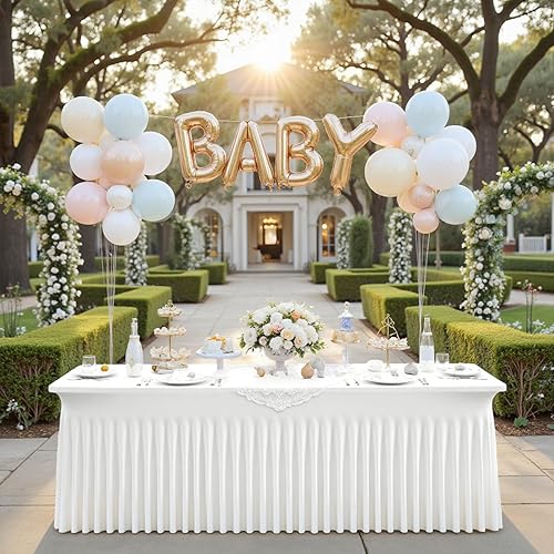 Vista 70 de Paquete de 2 manteles de elastano negro para mesas rectangulares de 6 pies, sin arrugas, elásticos, ajustables, falda de mesa elegante de 6 pies