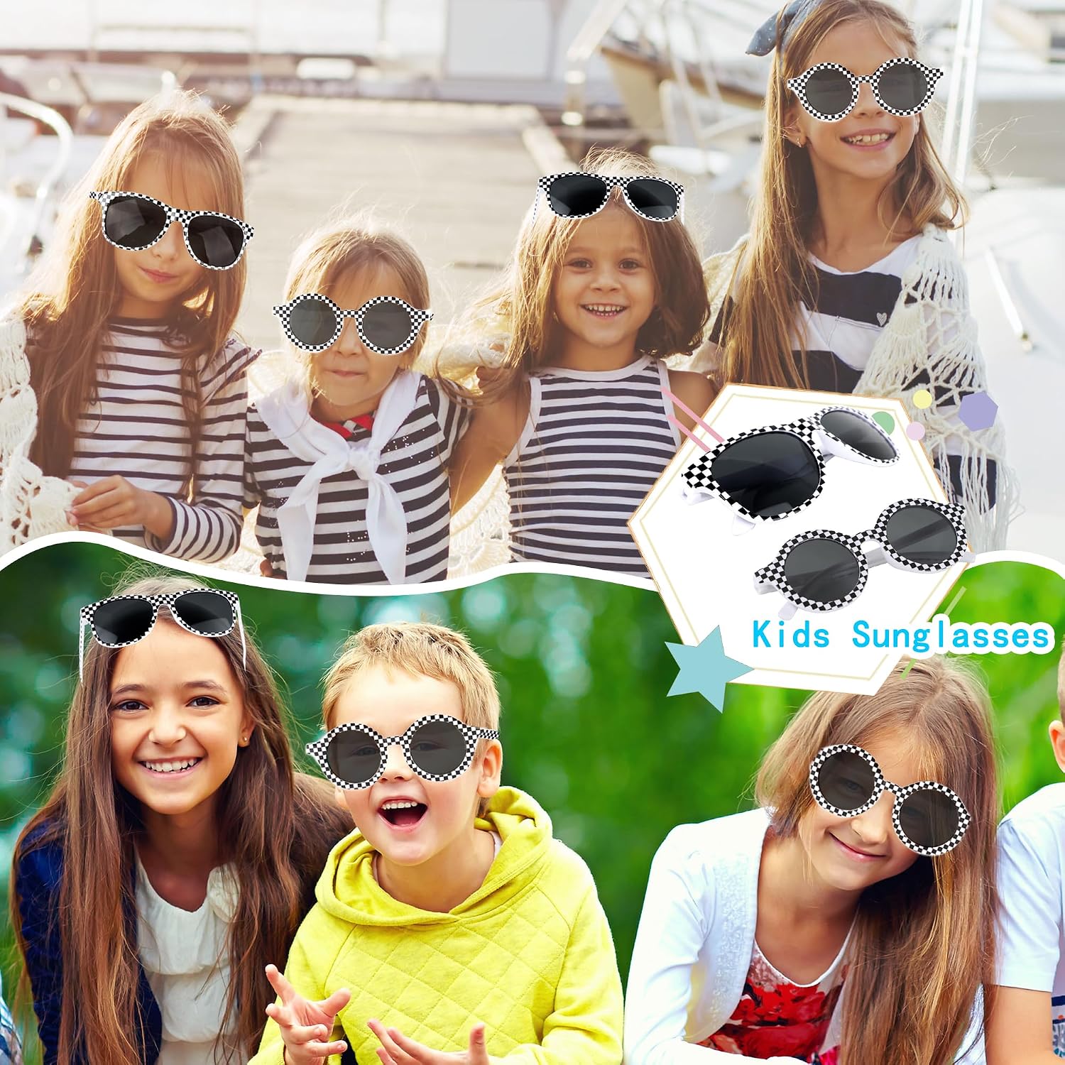 20 Pcs Race Car Checkered Sunglasses White Black Frame Checker Sunglasses Race Car Party Favors for Racing Theme Birthday Supplies Gifts