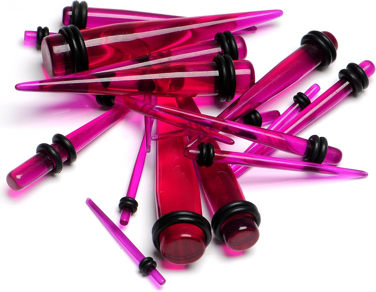 Body Candy 14 to 00 Gauge Nine Piece Fuchsia Acrylic Ear Stretching Taper Kit