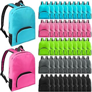 HOFASON 50 Pcs 17 Inch Backpacks in Bulk, Bulk BookBags Foldable Back Pack Basic Backpack for Adult Homeless Lightweight Outdoor Travel BookBags (5 colors)