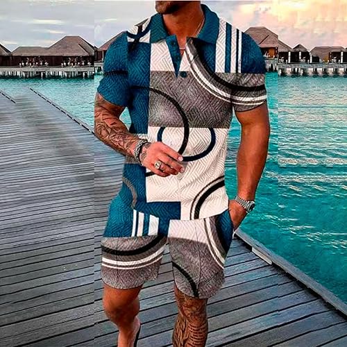 Miniatura 2 de Conjunto de 2 piezas para hombre, conjuntos relajados, camisa de verano con botones y manga corta, conjunto vuelto