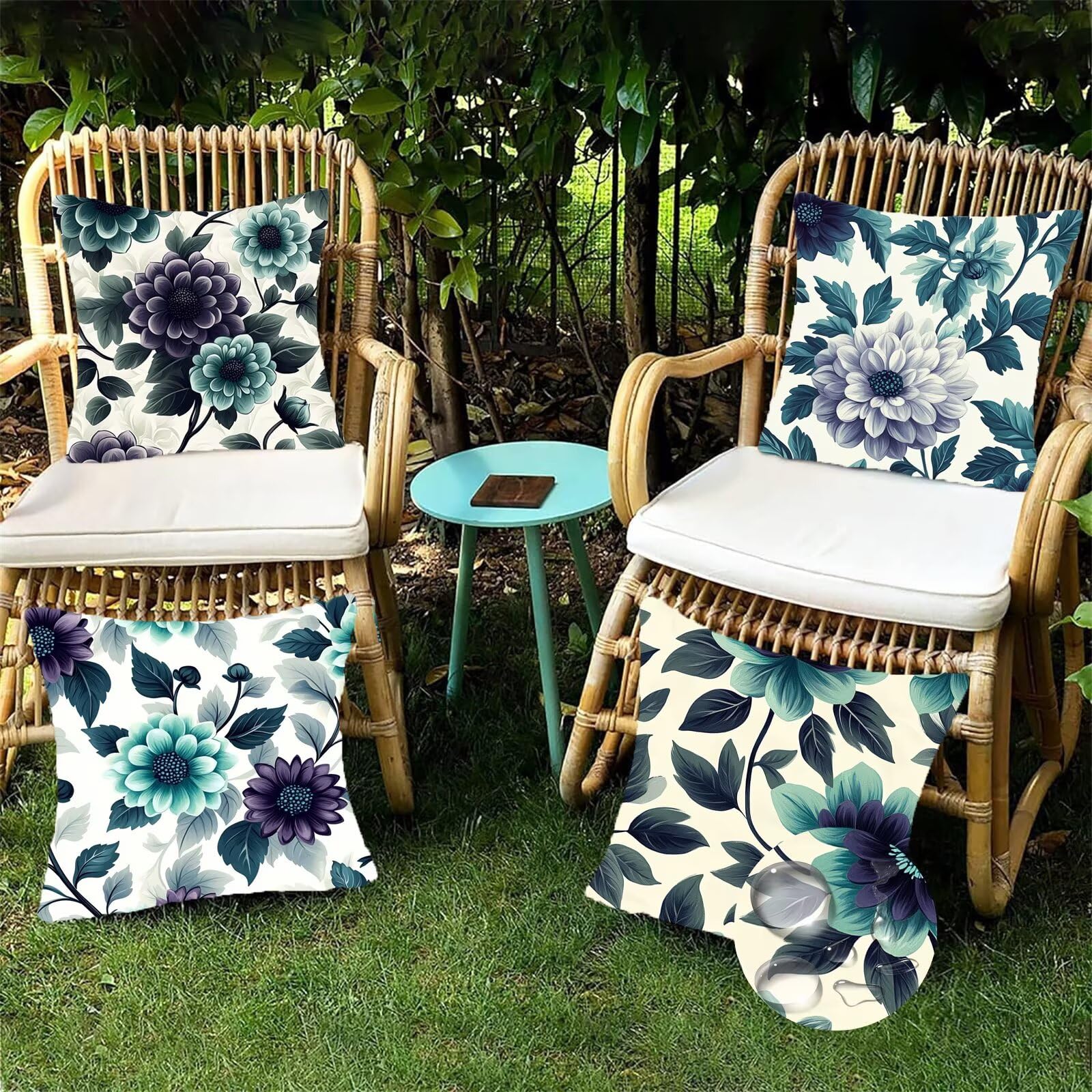 Z-352 poduszka outdoorowa, odporna na warunki atmosferyczne, kwiatowa, 70 x 70 cm, do użytku na zewnątrz, ozdobna poszewka na poduszkę w stylu retro, dwustronna, odporna na warunki atmosferyczne