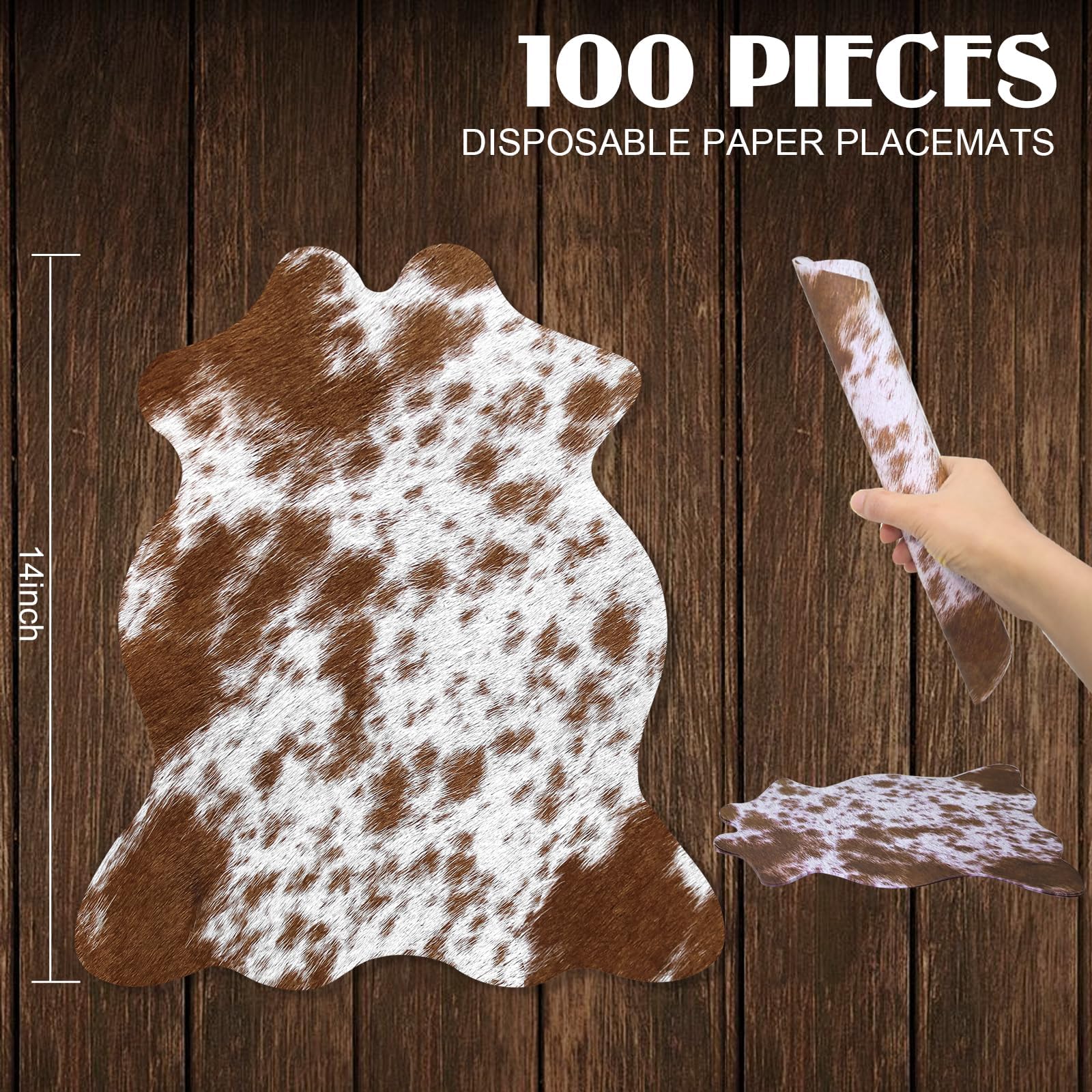 Lot de 100 sets de table jetables en papier imprimé vache occidentale pour banquet, cuisine, décoration de chambre (marron clair)