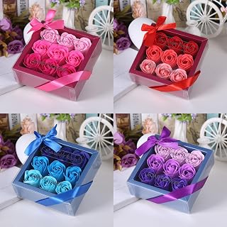 Floral Scented Bath Soap Rose Flower Petals, Plant Essential Oil Rose Soap Set Guest Soap Shaped Petals Best Gifts Ideas for Anniversary, Birthday, Wedding (4, Gradient Blend)