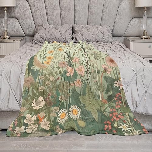 Miniatura 6 de MaSiledy Manta de flores silvestres botánicas de verano, manta suave y cálida de franela floral de verano para sofá, cama, sofá para adultos y